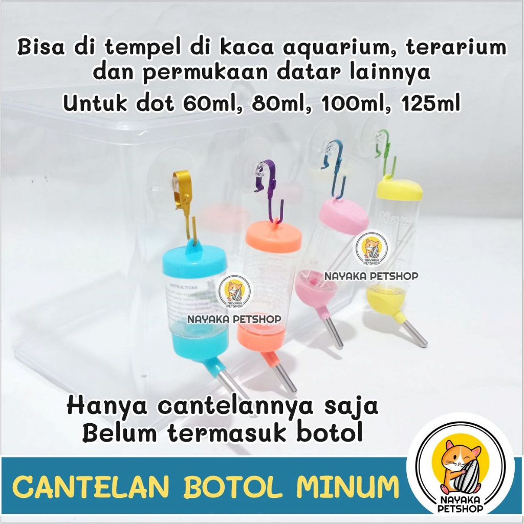 Kop Cantelan Botol Minum Hamster Hook Warna Cantolan Dot Air Wadah Gantungan Aquarium Terarium Akuarium Hewan