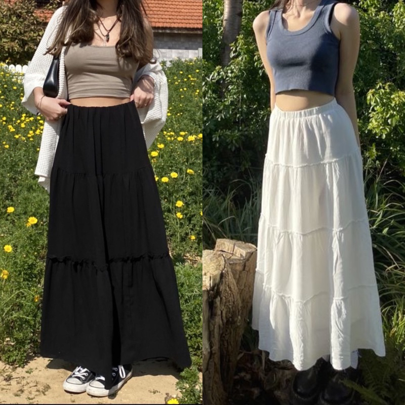korean midi maxi skirt y2k rok panjang korea long skirt