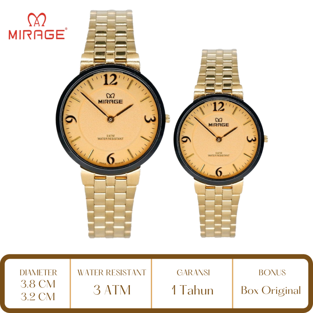 Mirage Watch Official Jam Tangan Couple Pria Wanita Mirage Gold 8532 2 Jarum L M