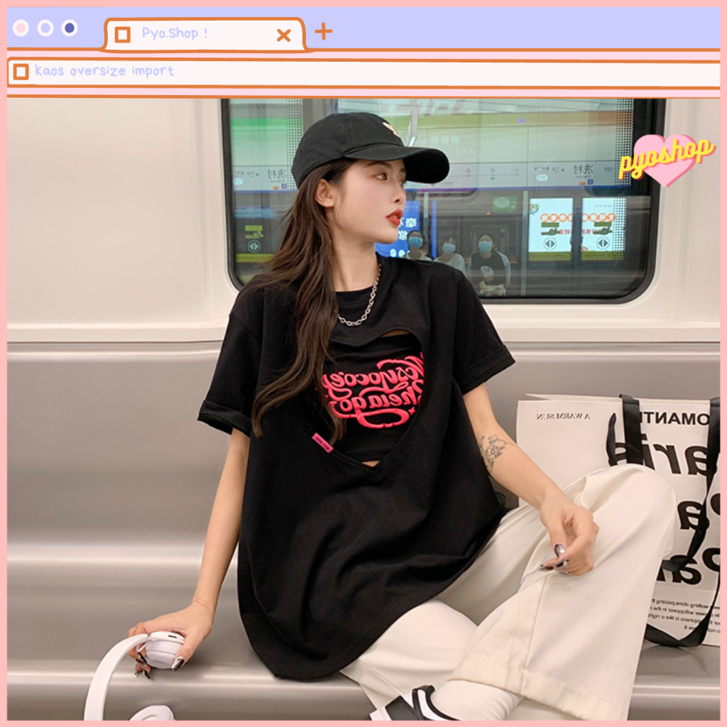 Oversize Tee Tshirt Kaos Import Style Hollow Heart