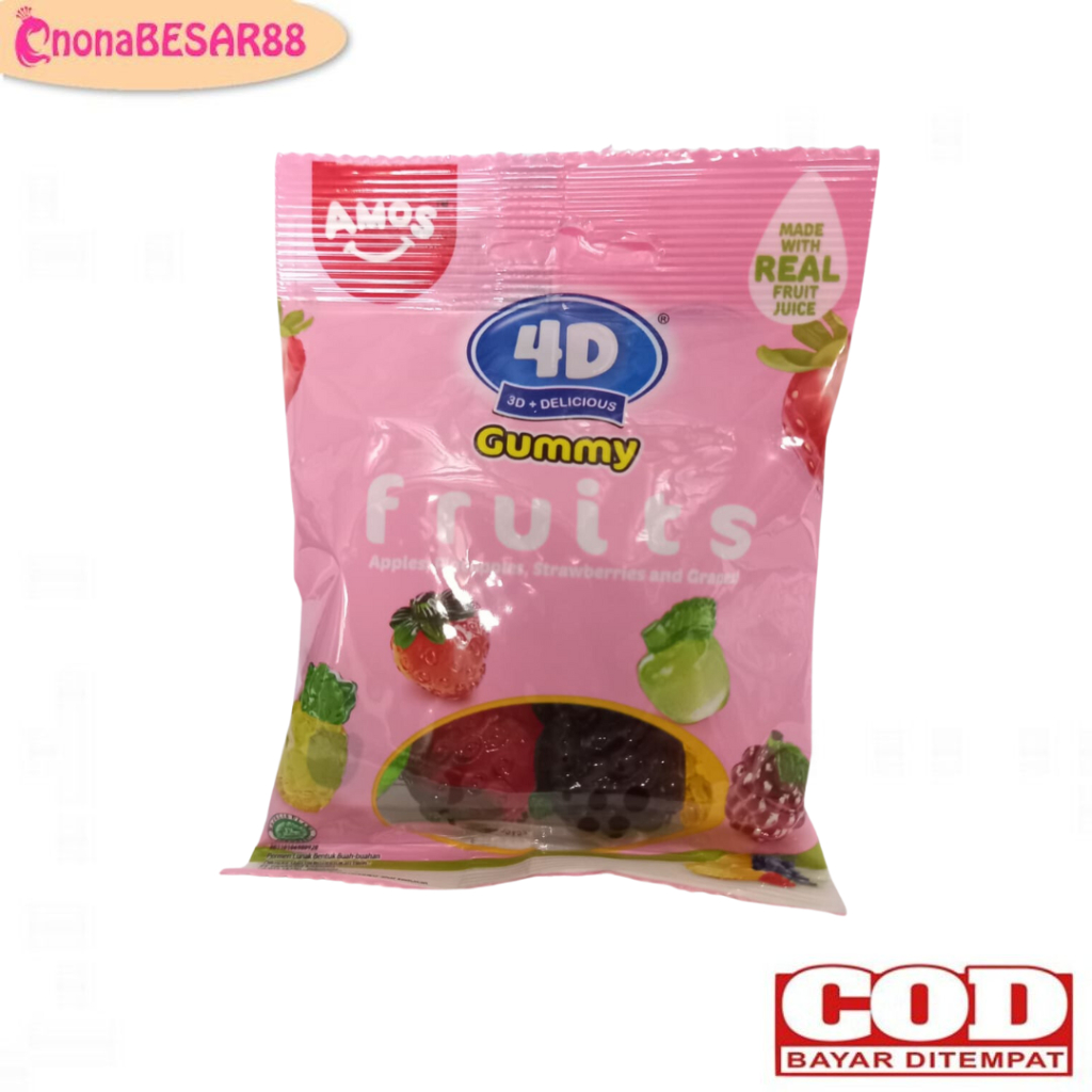 

Amos 4D Gummy Fruits 38gr / Permen Lunak / Permen Jelly Buah / Permen Bentuk Buah