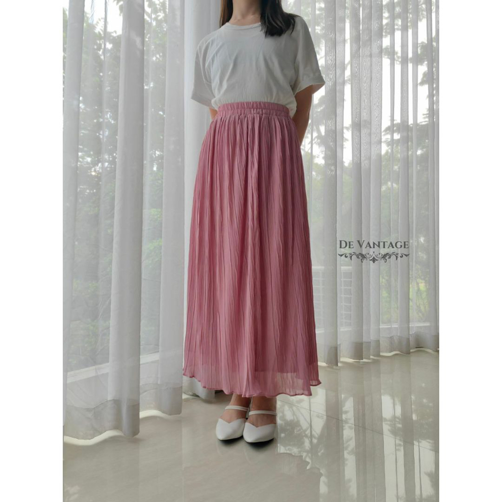 Rok Plisket Panjang / Rok Maxi Polos / Plain Pleated Skirt