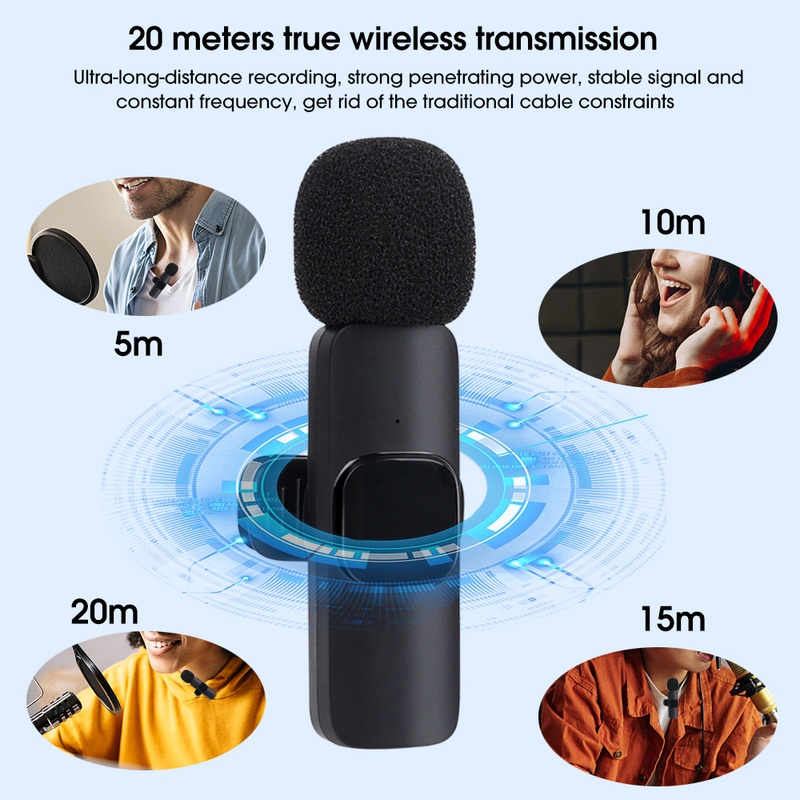 Topspot Mikrofon Nirkabel Lavalier Mic Portabel Audio Video pembuatan Rekaman Wireless Microphone HP Klip Untuk IPhone Android Live Game Mobile