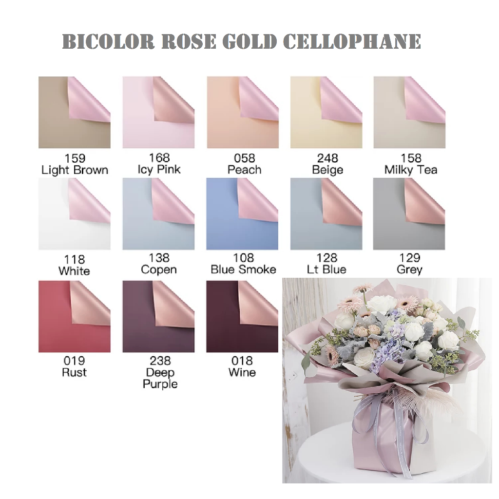

(Lembaran) Flower Wrapping Bicolor Rosegold Cellophane Lembaran/Kertas Buket