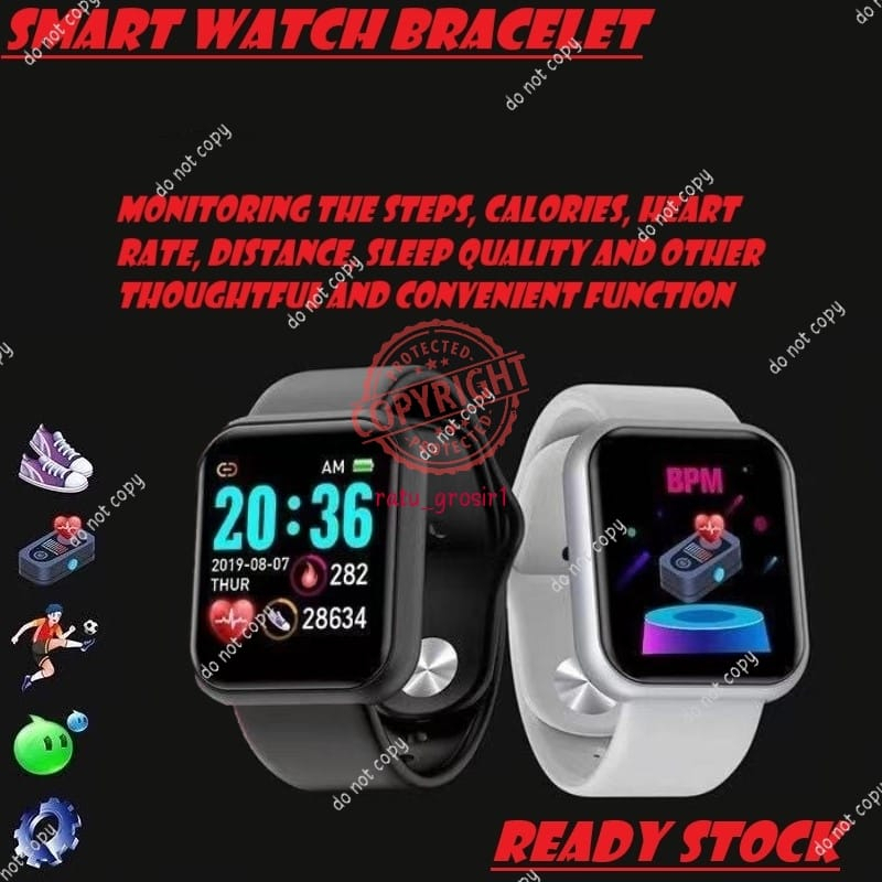 Jam Tangan Smart Watch Bracelet Sporty Bluetooth Heart Rate Monitoring Wristband