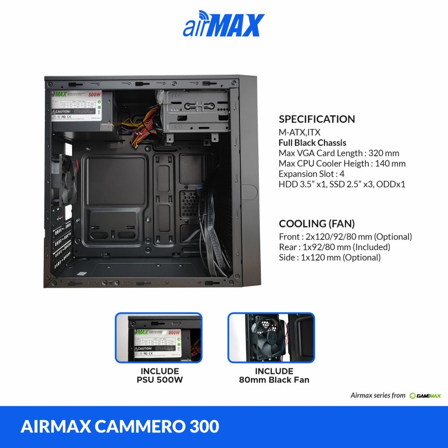Casing Komputer Airmax Cammero 300 M ATX include PSU 500Watt + Airmax keyboard mk-1000m