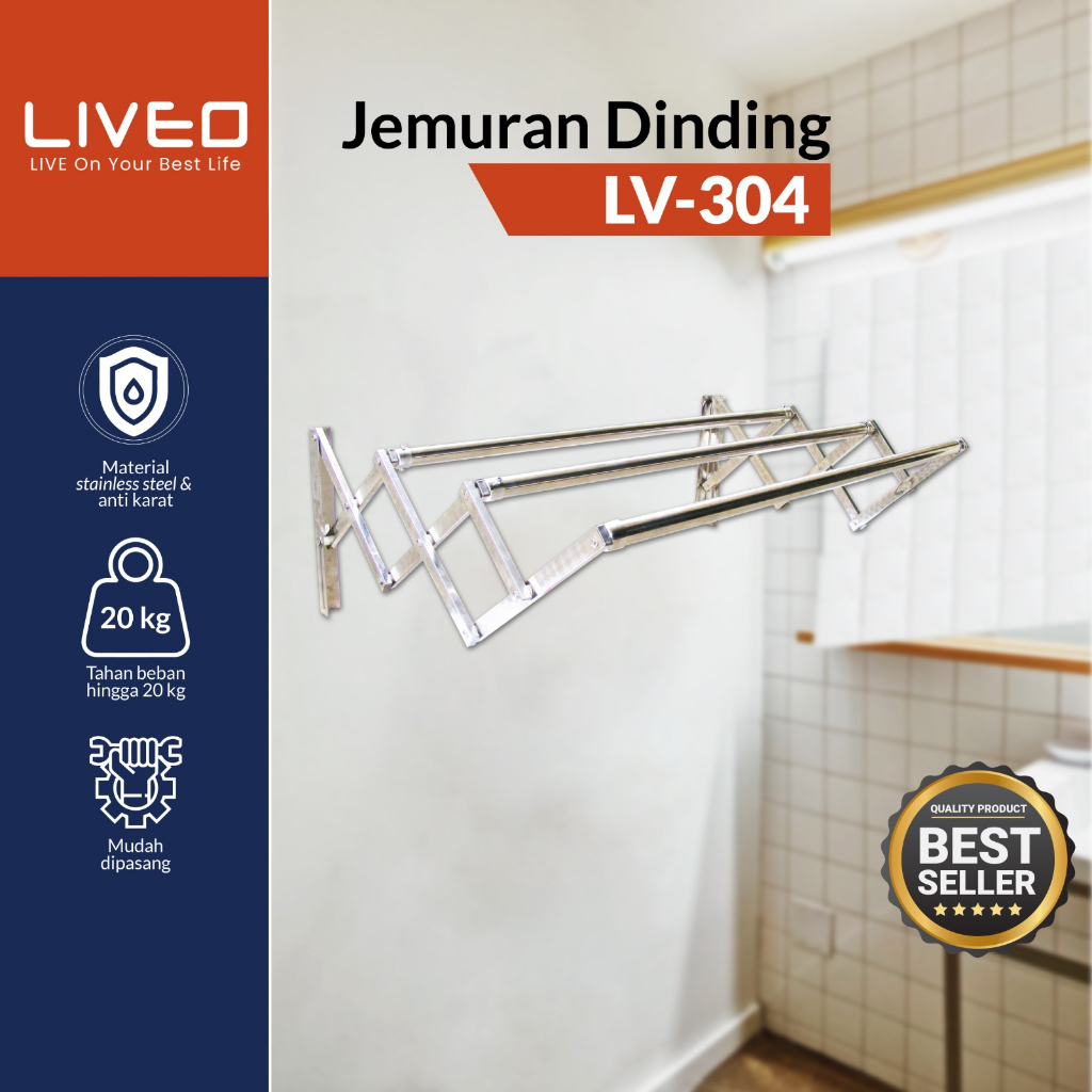 LIVEO Jemuran Dinding Stainless Steel Anti Karat LV304