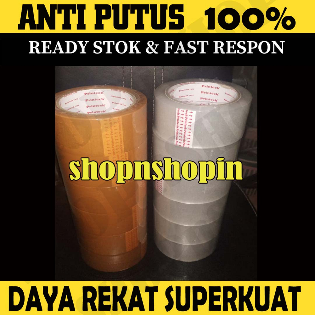 [𝗦𝗨𝗣𝗘𝗥 𝗞𝗨𝗔𝗧] Lakban Printech Anti Putus Bening / Coklat 2 inch x 100 YARD OPP TEBAL DAN KUAT