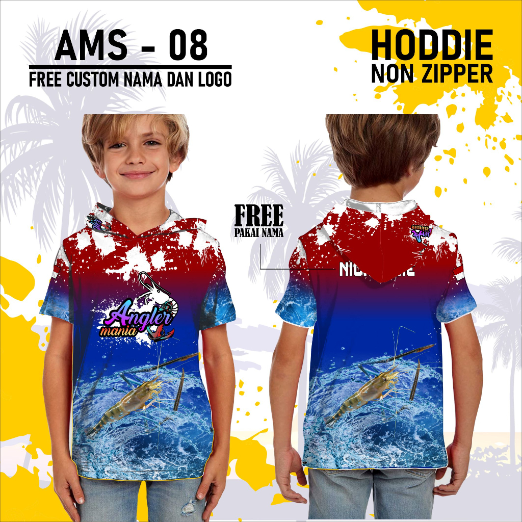 Jersey hoodie mancing udang anak baju angler shrimp