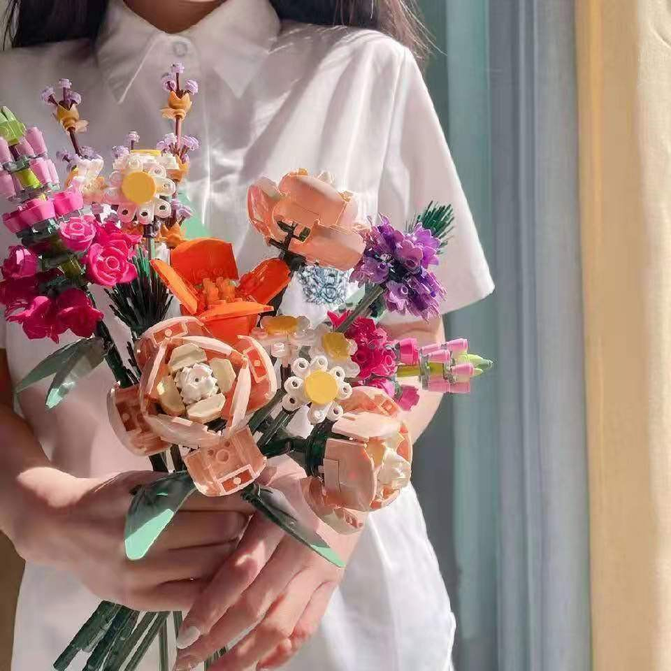 Model Anggrek Flower Rakitan Balok Bangunan Buket Bunga Immortal Untuk Bunga Block Mainan