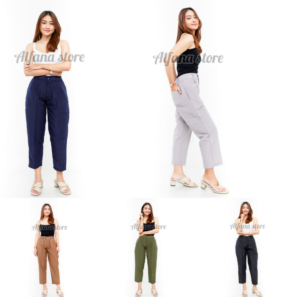 Celana Kantor Panjang Wanita Baggy Pants Bahan Katun