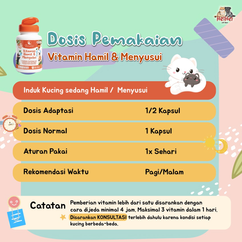 Olive Care Cat Vitamin Kucing Hamil &amp; Menyusui - Untuk Produksi Asi, Perkembangan Bayi, Multivitamin Induk Kucing