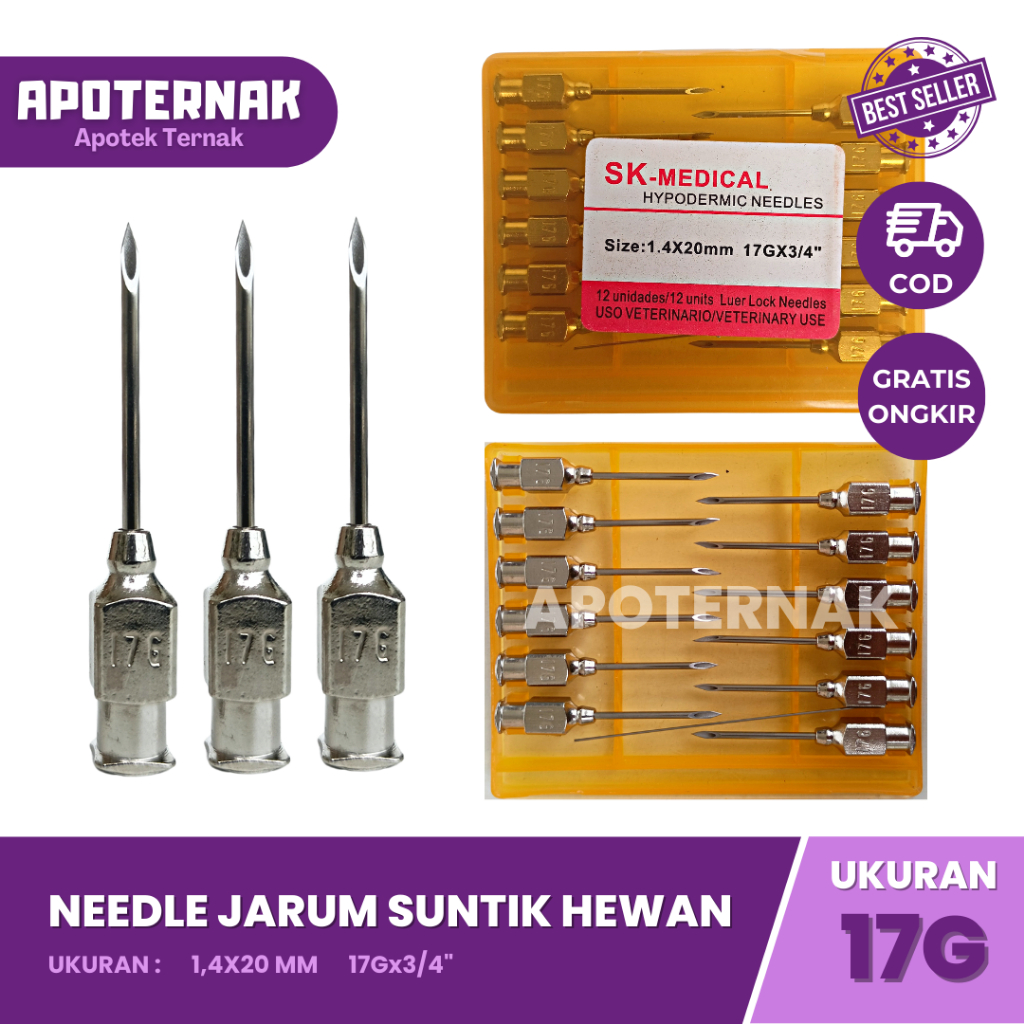 1 PACK JARUM SUNTIK HEWAN isi 10 pcs dan 12 pcs Ukuran Lengkap | Needle | Jarum Suntik Hewan Sapi, Kambing, Kuda, Babi, Anjing, Kucing, Ayam, Unggas, dll | Needle JARUM 7G 9G 12G 14G 16G 17G 18G 20G 21G 22G