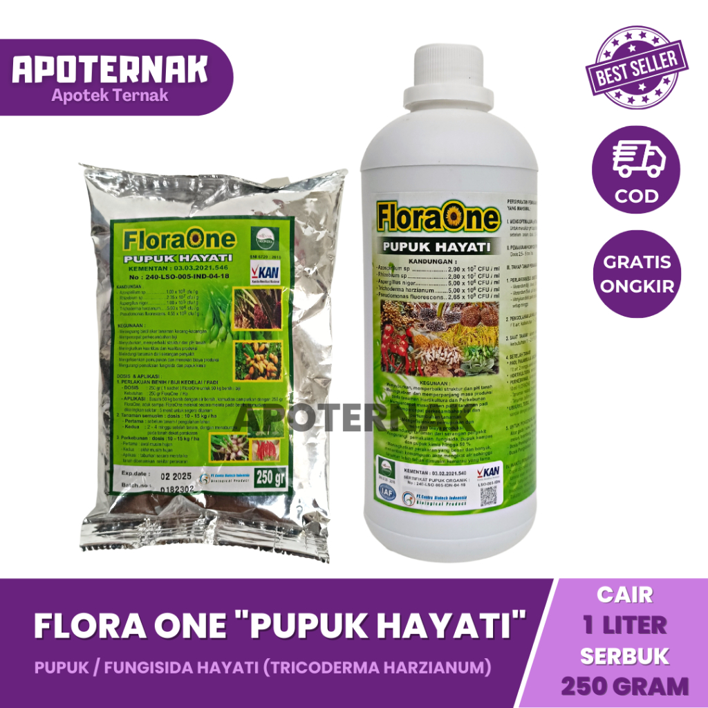 PUPUK FLORA ONE | Pupuk Hayati Tricoderma Atasi Busuk Akar dan Buah | Fungisida Hayati Trichoderma Layu Fusarium Cabe Keriting | FLORAONE Cair 1 Liter &amp; Serbuk 250 gram