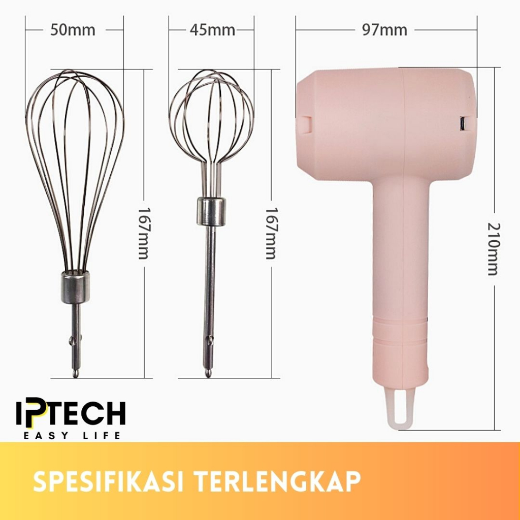 IPTECH WIRELESS HAND MIXER 3 Speed dan 2 Kepala Mixer Dengan USB Charger l Pengocok Telur l Pengocok Kue IPC03X