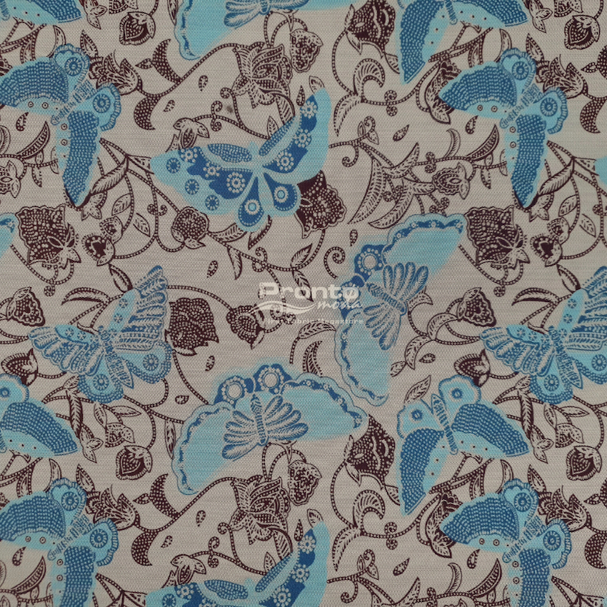 Tulle Stretch Cream Motif Floral Butterfly Blue