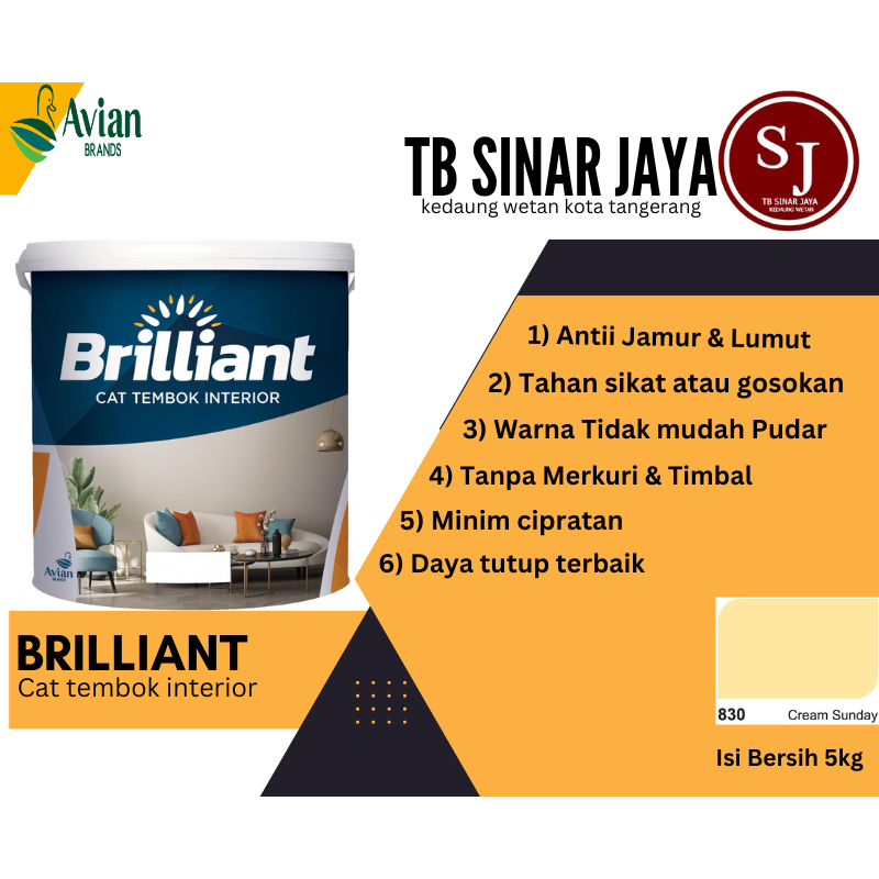 Brilliant Cat Tembok Interior Tembok Rumah Isi 5kg - 830 Cream Sunday