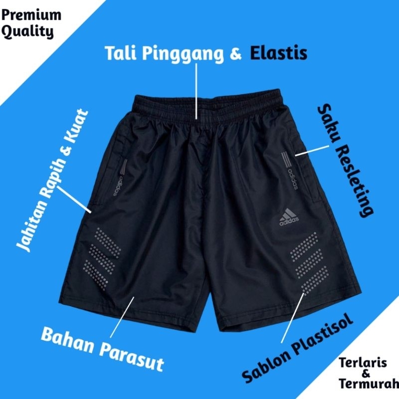 Celana Pendek Parasut Olahraga Saku Resleting Pria Wanita Running Gym Sport Kolor Volly Futsal Bulu Tangkis Jogging Bahan Berkulitas-AD Bercak