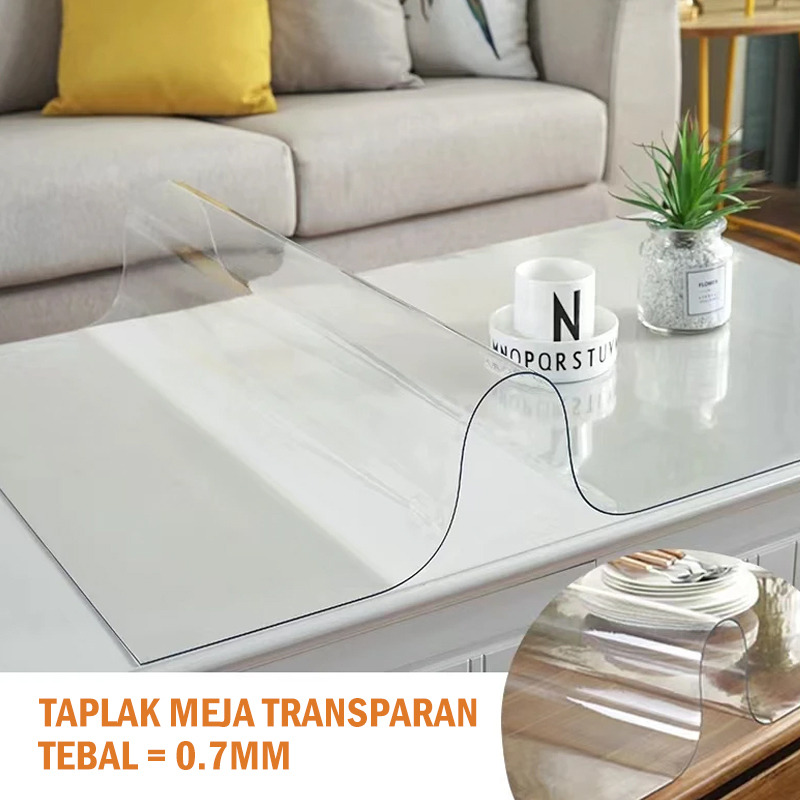 Taplak Meja Anti Air PVC Transparan Plastik Mika Meteran Bening Ukuran 70*140cm Alas Meja Makan