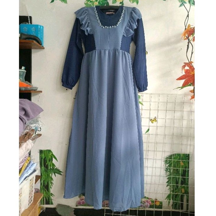 BerMus - Gamis Dress babydoll premium blue denim UK M/EQ original