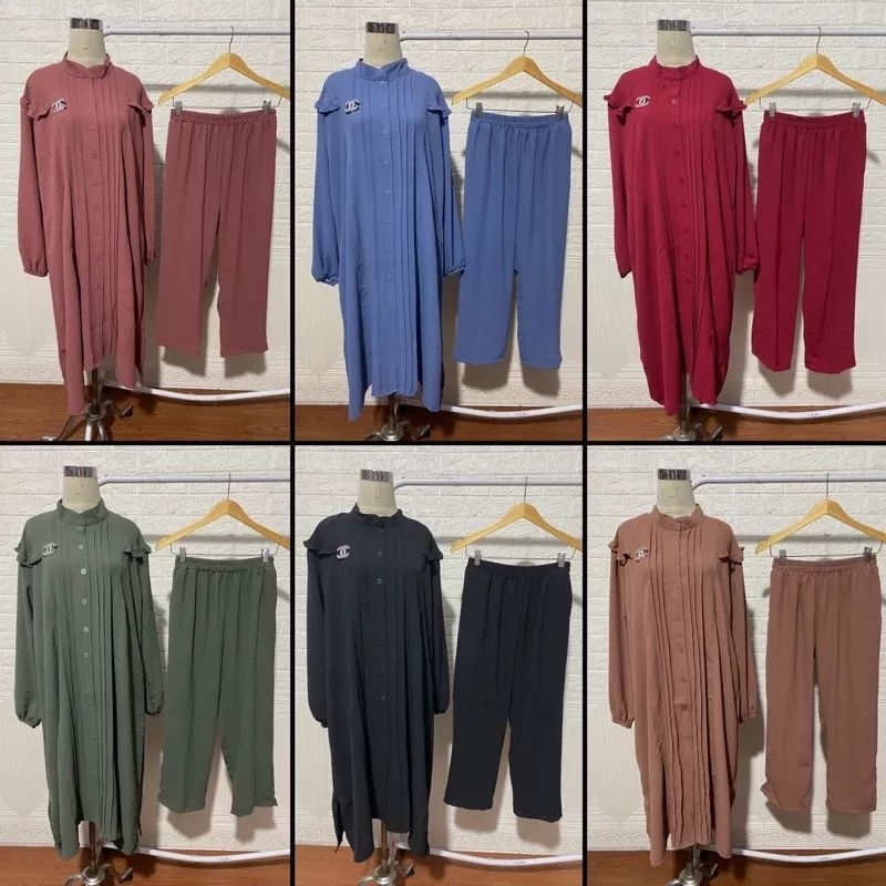 ZARA ONE SET CRINCLE LONG TUNIK JUMBO BUSUI KANCING DEPAN