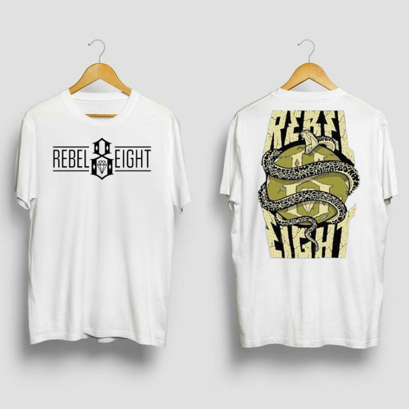 Kaos Distro Rebel8 Putih 100% Cotton Combad 24s Design Kode 13 / T Shirt Distro Rebel Eight / Kaos D