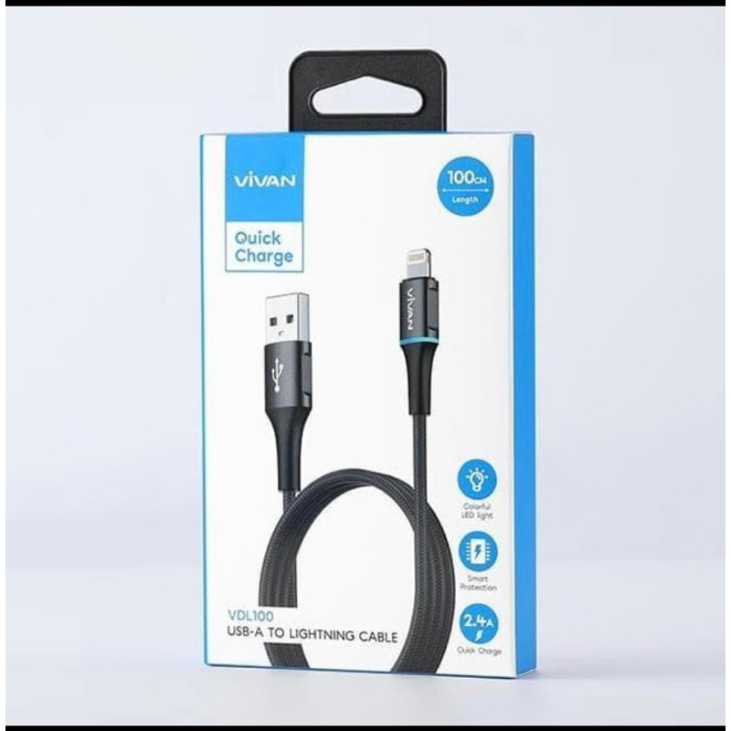 Kabel Charger iPhone lightning Fast Charging 2,4 A Vivan VDL100 Black