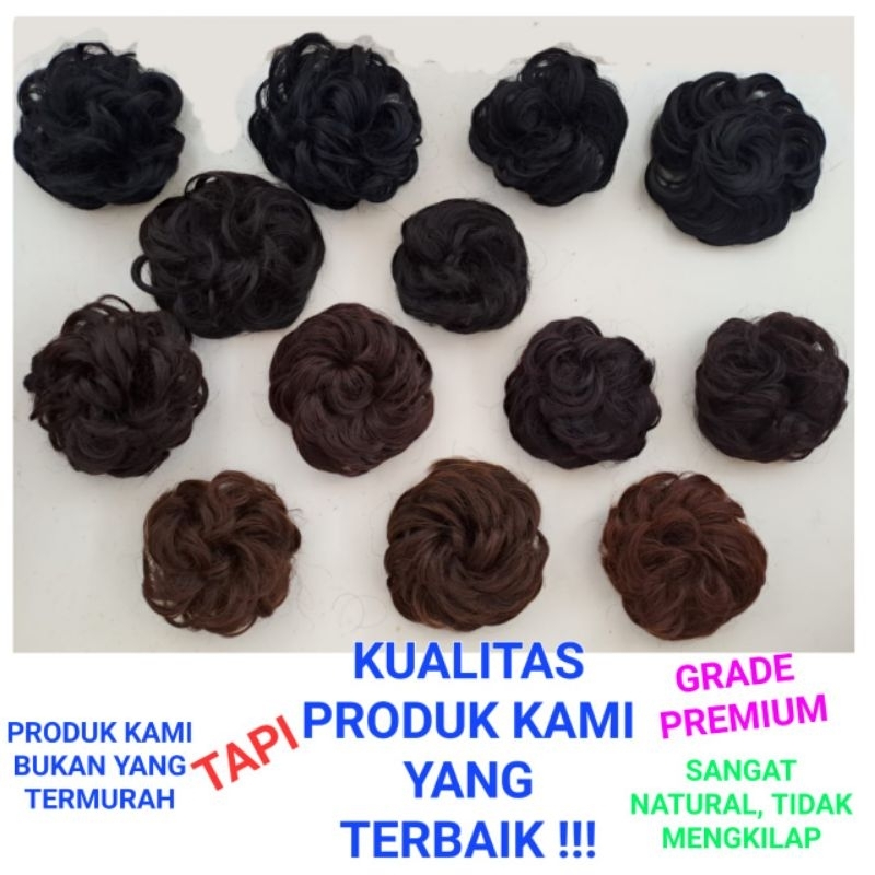 ikat rambut palsu wig karet cepol konde rambut sintetis curly pesta wig pesta