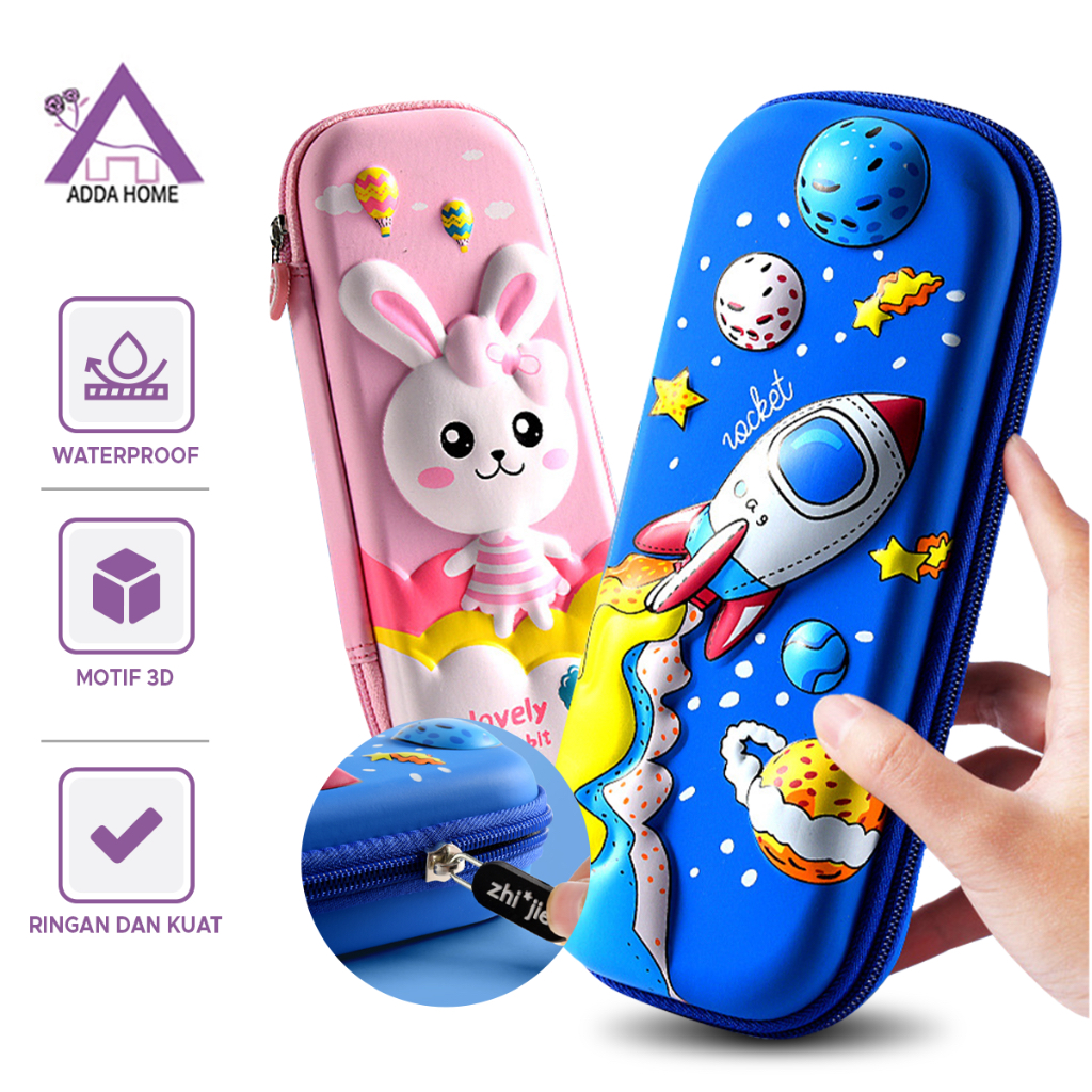 Kotak Pensil Anak Pencil Case 3D Anti Air Import Karakter Timbul Unicorn Dino Astronot Rocket Rabbit