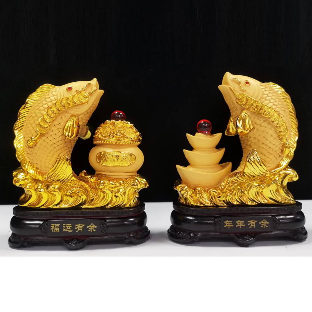 LUXURY#FISHSET17 Pajangan Patung Ikan Arwana Emas / Ikan Arwana Keramik / Decoration Arwana Fish