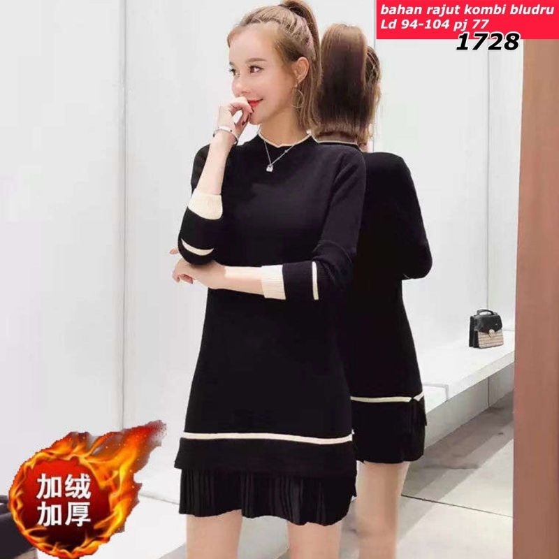 dress rajut kombi bludru polos 1728  bahan rajut kombi bludru fit to L