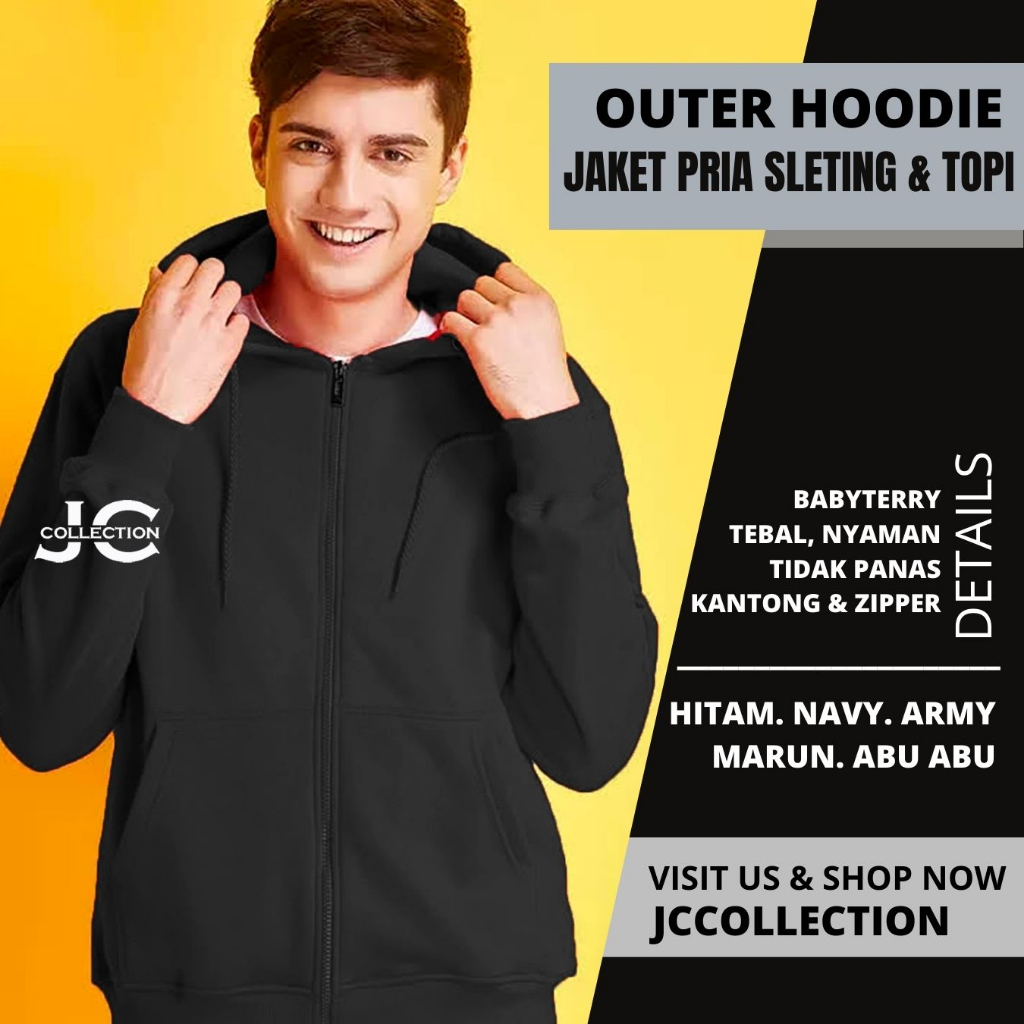 Jaket Pria Topi Hoodie Zipper Resleting Novan JC Collection