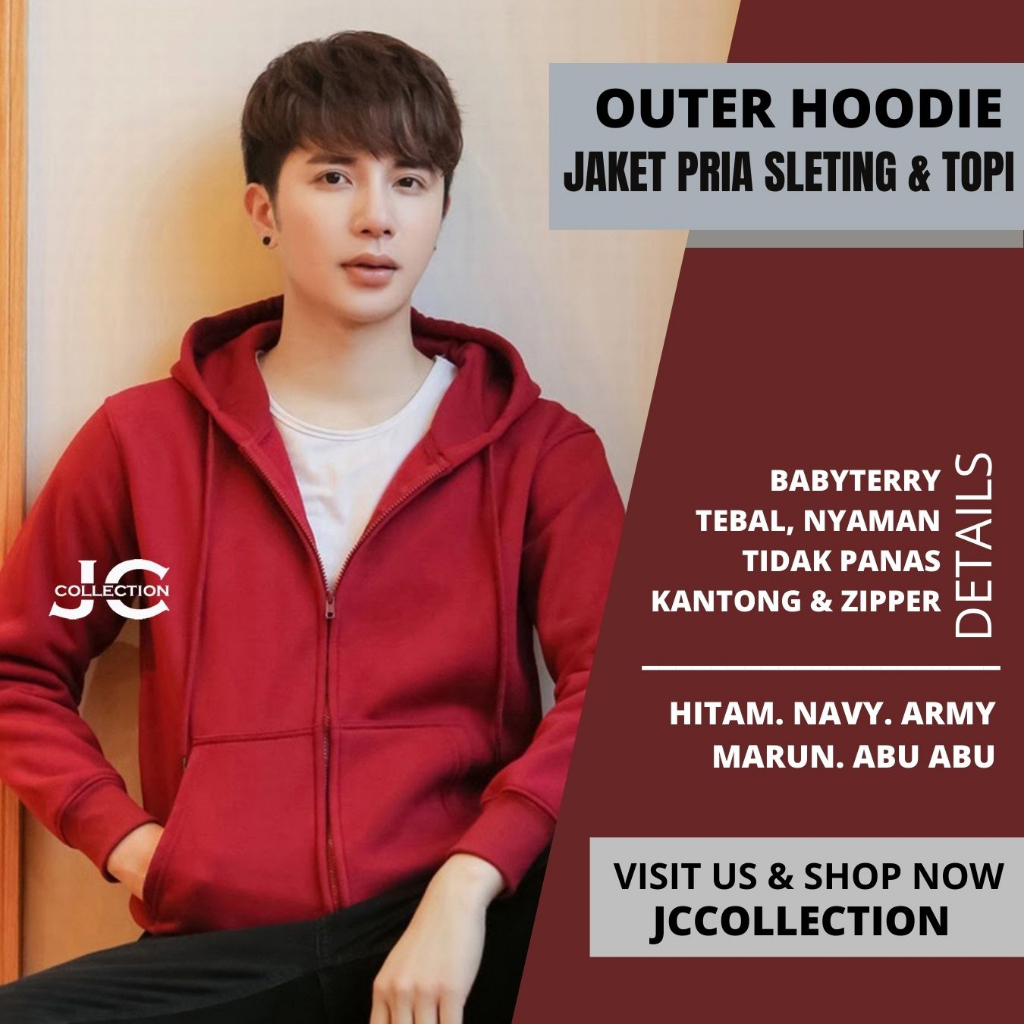 Jaket Pria Zipper Hoodie Topi Brown - JCCollections