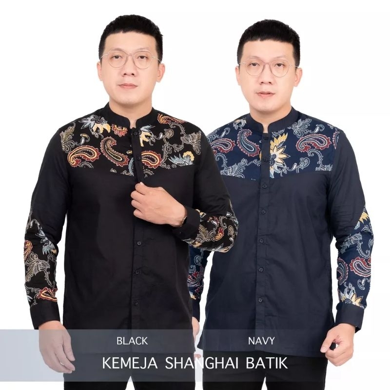 kemeja batik Shanghai pria kemeja panjang 8162