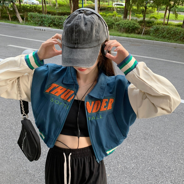 jaket baseball wanita oversize korean style jacket crop lengan panjang kekinian import outer basic jaket