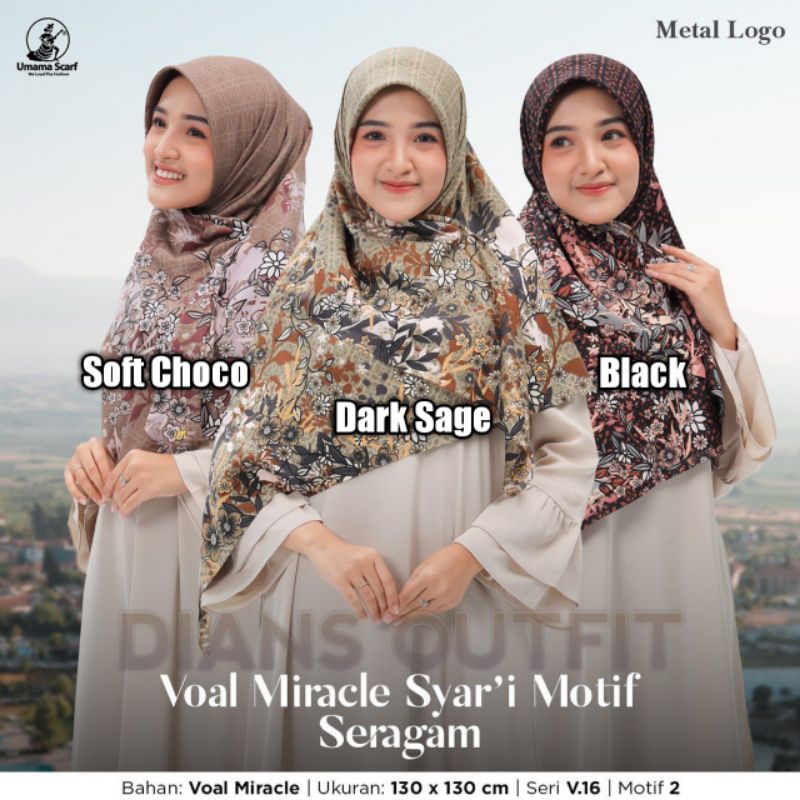 Umama - Voal Miracle Syar'i Print Metal Logo Kerudung Motif Segi Empat Umama Scarf Original