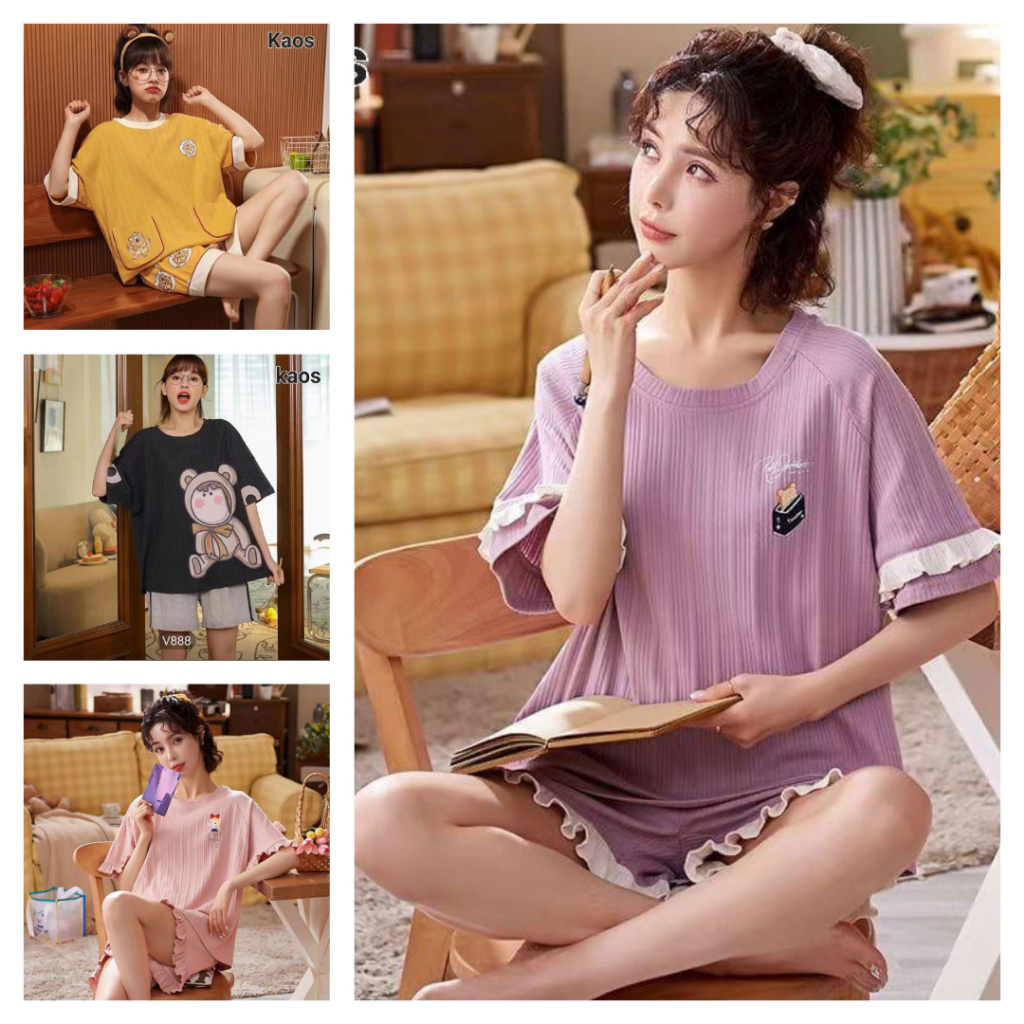 RM033 Hotpants Super Premium Baju Tidur Wanita Dewasa Setelan Piyama Wanita Dewasa Sexy Lengan Pende