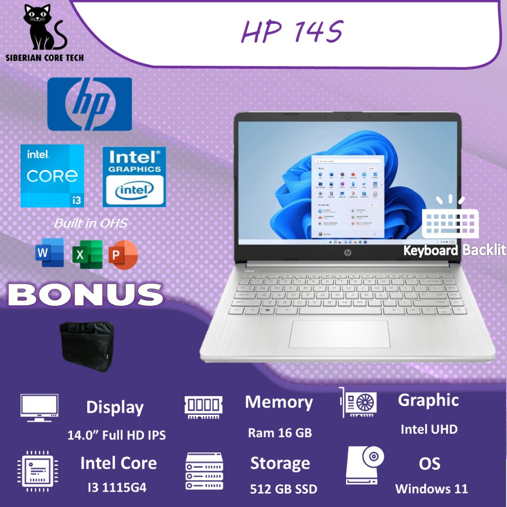 HP 14S DQ2614TU I3 1115G4 16GB 512SSD W11+OHS 14.0FHD IPS BLIT 2YR SLV