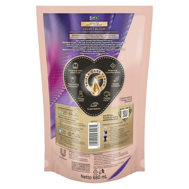 MOLTO ANTI KUSUT VELVET BLOOM POUCH 680ML TWINPACK