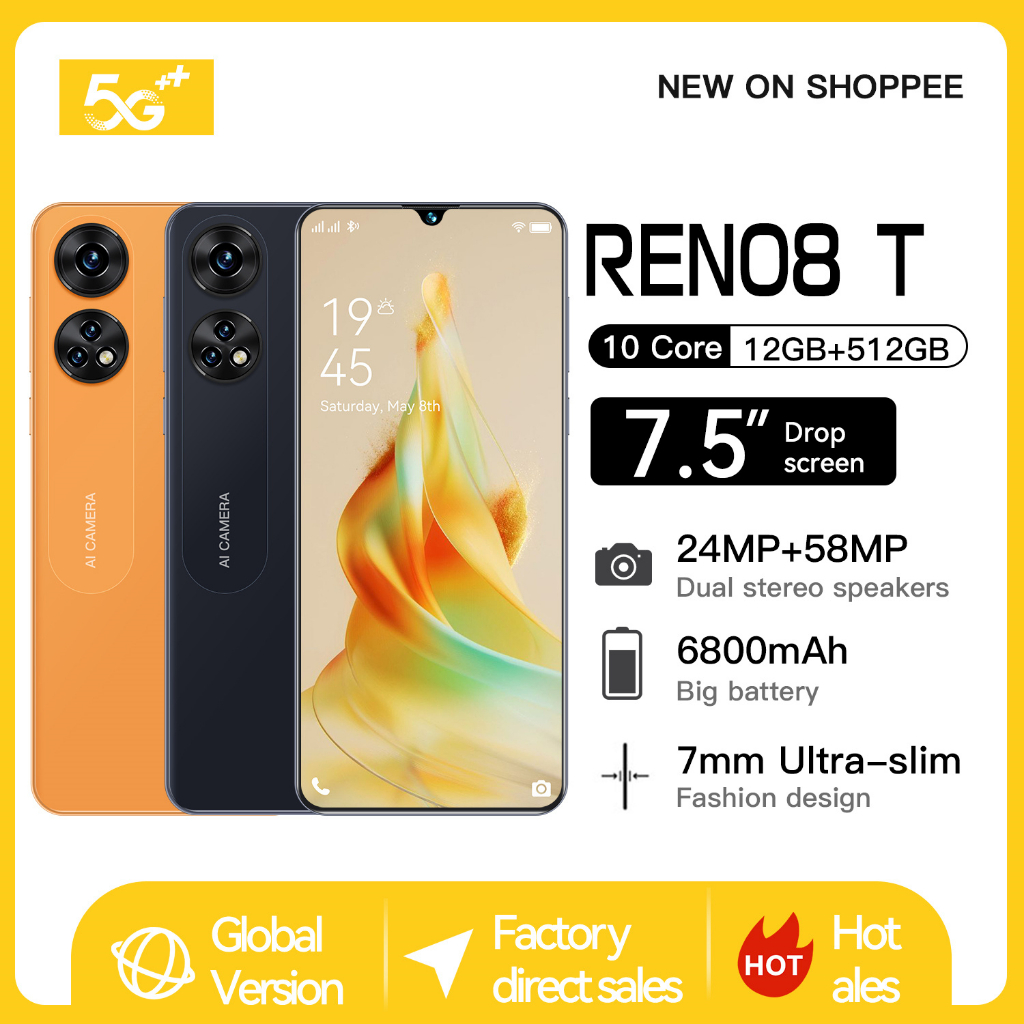 [Bisa COD]Hp Reno 8T ram 12/512GB HP Android AMOLED 7.5" Ponsel Baru asli 4G/5G  HD Handphone cuci g
