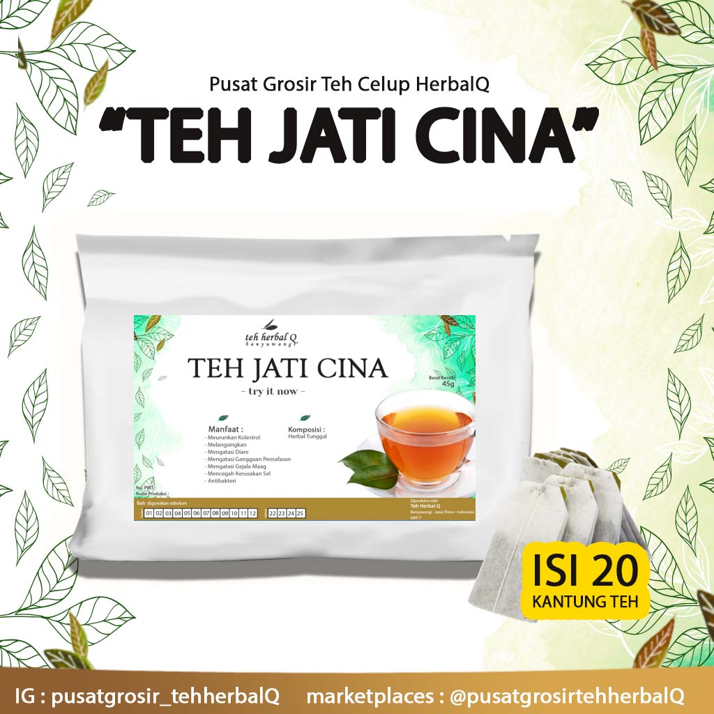 

Teh Celup Herbal Jati CIna | Teh Herbal Meurunkan Kolestrol, Melangsingkan, Mengatasi Diare, Mengatasi Gangguan Pernafasan, Maag | TehHerbalQ Minuman Teh Tradisional
