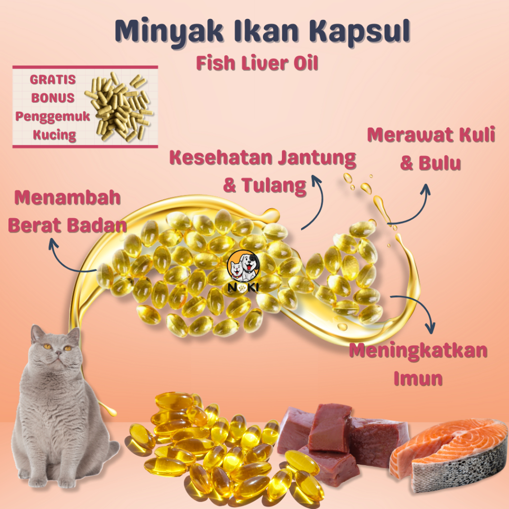 [FREE VITAMIN KUCING] 10 BUTIR MINYAK IKAN UNTUK KUCING | MINYAK IKAN UNTUK BULU LEBAT NAFSU MAKAN B