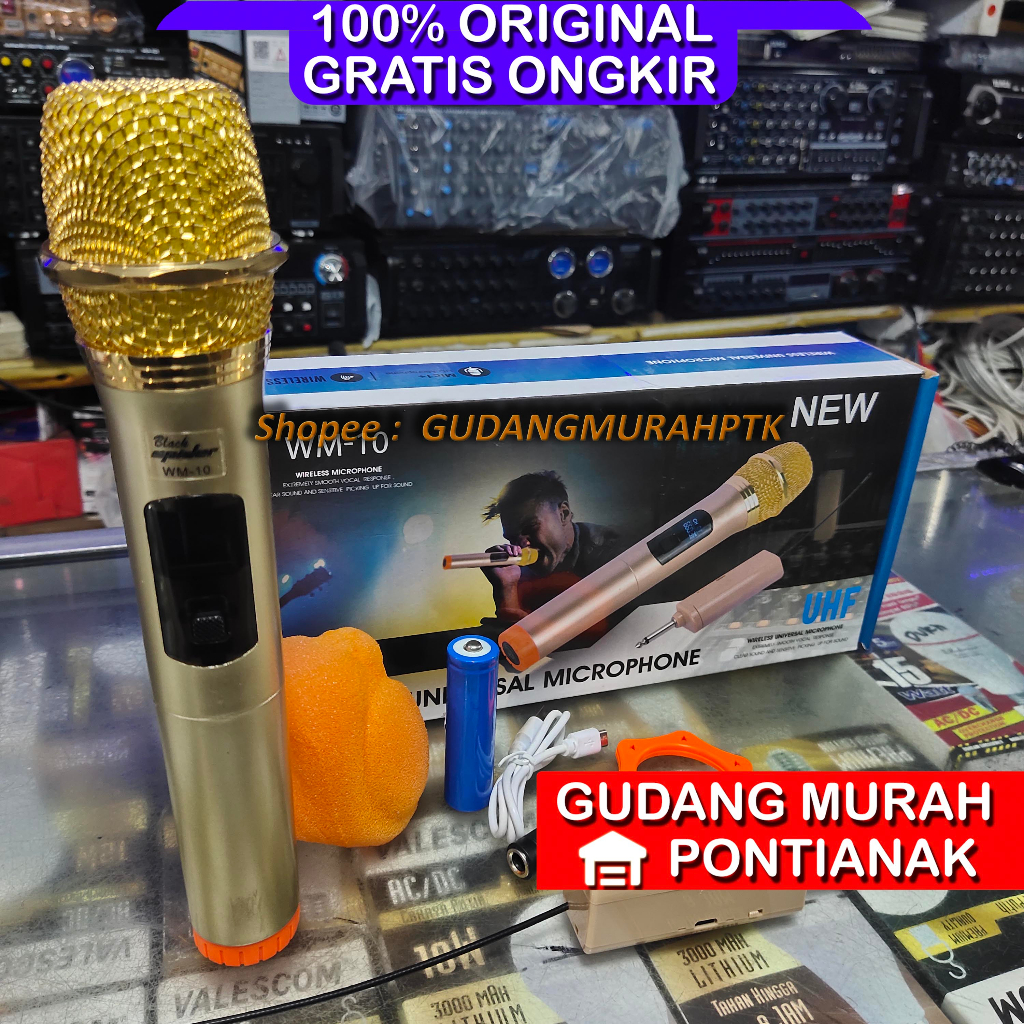 MIC WIRELESS BLACK SPIDER WM-10 Microphone black spider wm 10 mic wm10 wire less Tanpa kabel pakai antena