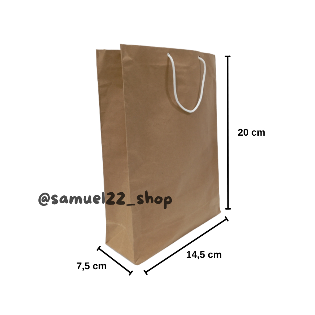 

Paper Bag / Paperbag / Tas Kertas Mini Coklat Polos Kraft 20x14x7 Isi 5