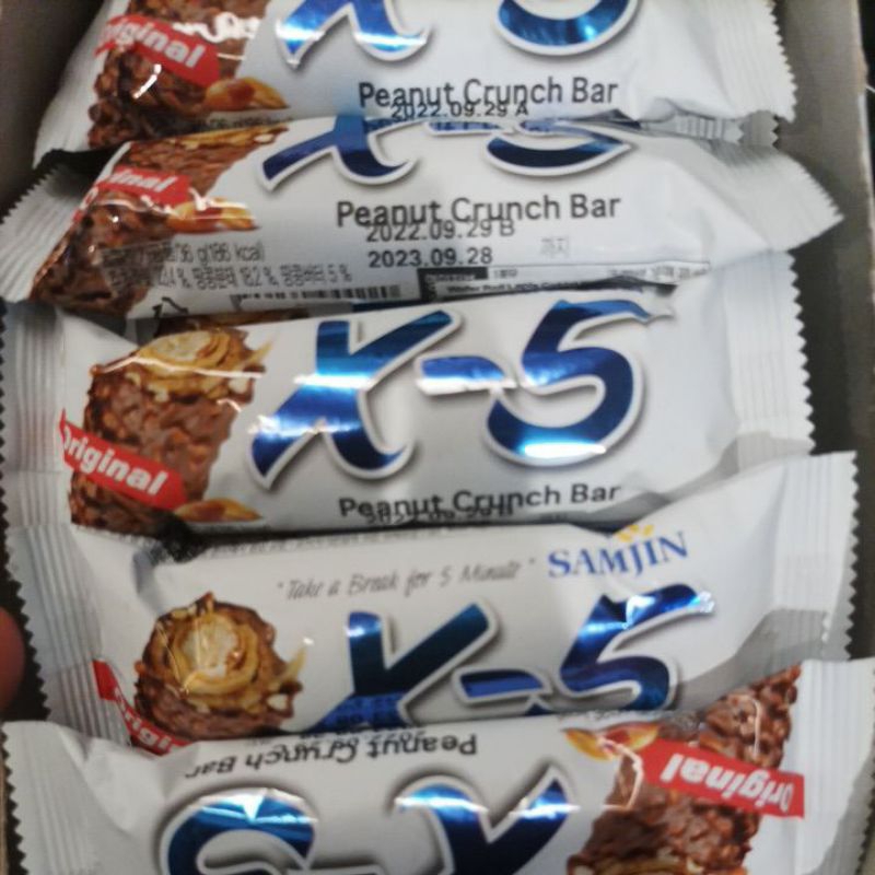 (CEMILAN INSTAN) SAMJIN X-5 CHOCOLATE PEANUT CRUNCH BAR 36GR/PCS  BUKAN BOX