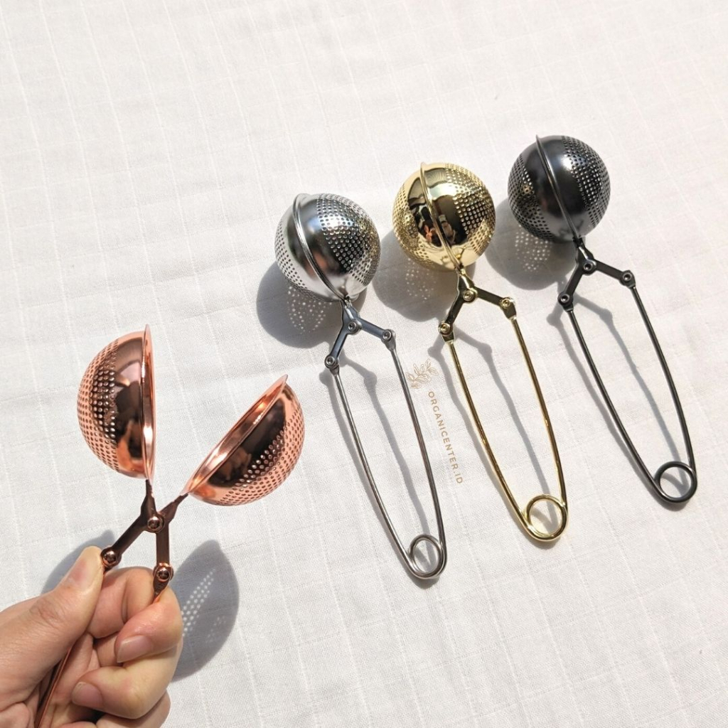 Saringan Teh Premium Tea Strainer Infuser Stainless Steel Estetik With Handle Rose Gold Clip Rempah Filter Bola Bulat Reuseable Eco Friendly Black Silver