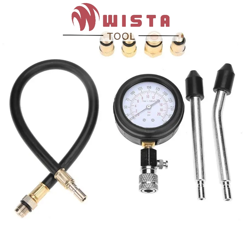 8Pcs / Set Tester Kompresi Silinder Mesin Mobil Alat Pengukur Tekanan Gas Mesin Cylinder Compression Tes Kebocoran Kompresi