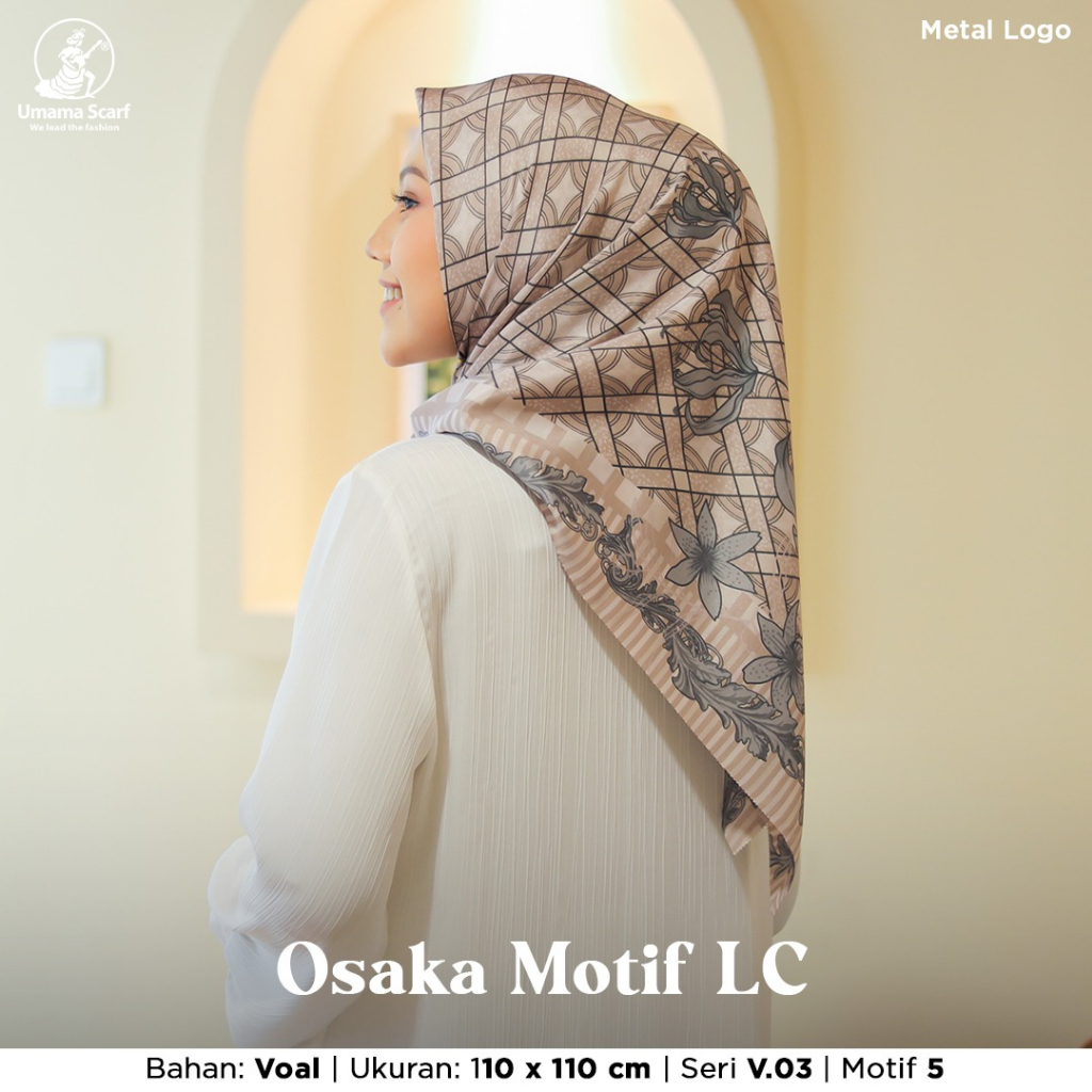 [ BEBAS PILIH WARNA ] Umama Hijab Segi Empat Osaka Motif LC Print Metal Logo