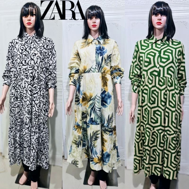 Baju Dress Gamis Wanita Tangan Panjang Z*R* Branded Oversize Original
