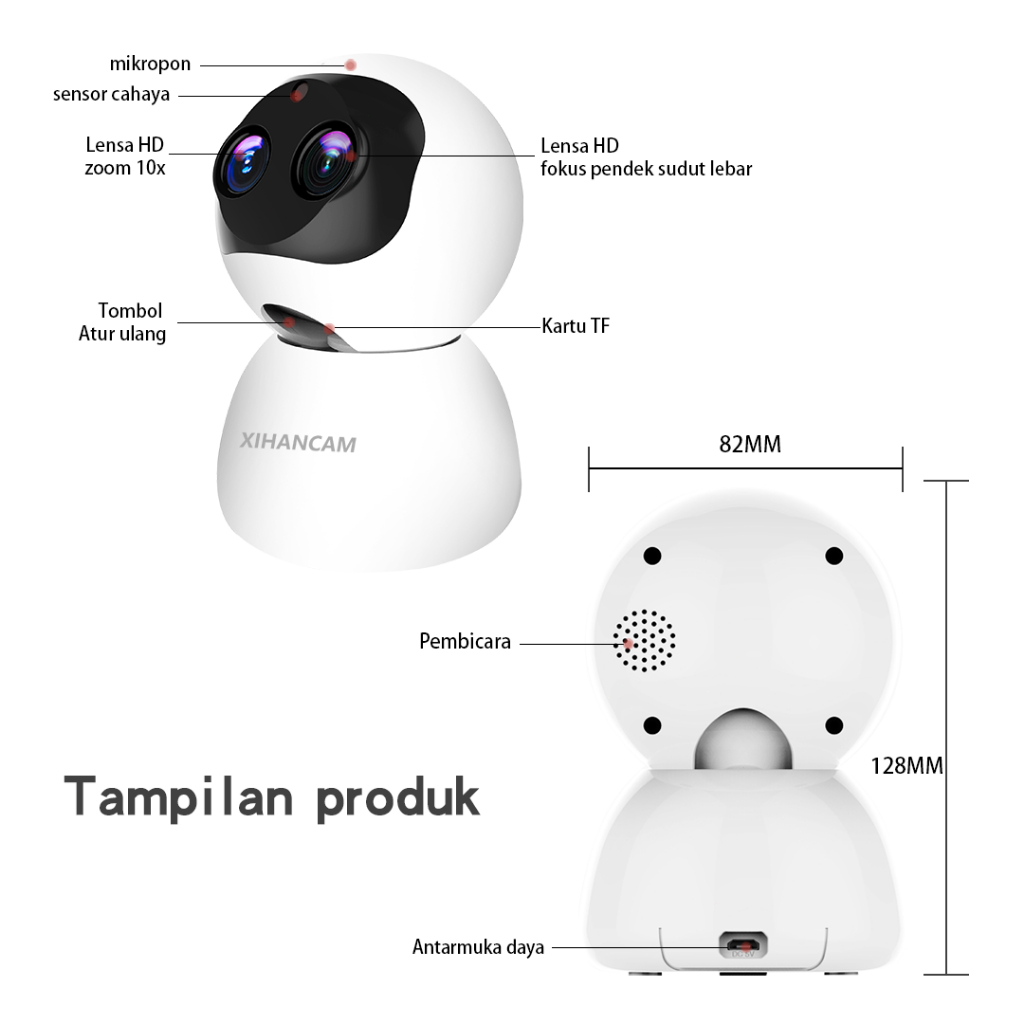 XIHANCAM Smart CCTV Zoom FHD 5MP Dual Lens Ip Camera CCTV Wifi Jarak Jauh Lewat Hp Kamera Cctv Indoor Wifi Wireless Panoramic Smart Net Camera CCTV Murah